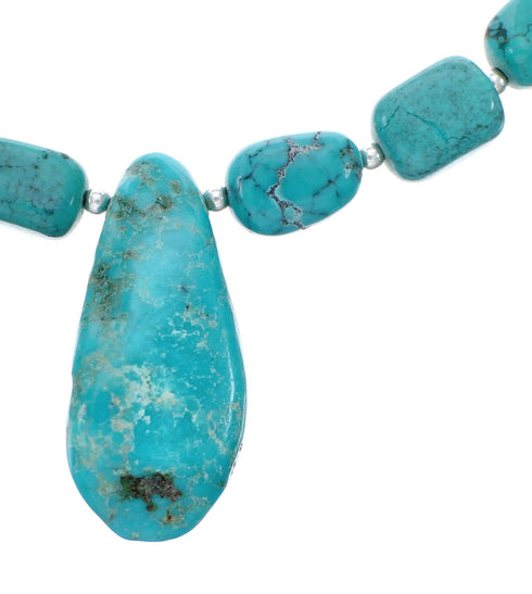 Sterling Silver Turquoise Pendant Bead Native American Necklace Set X10543